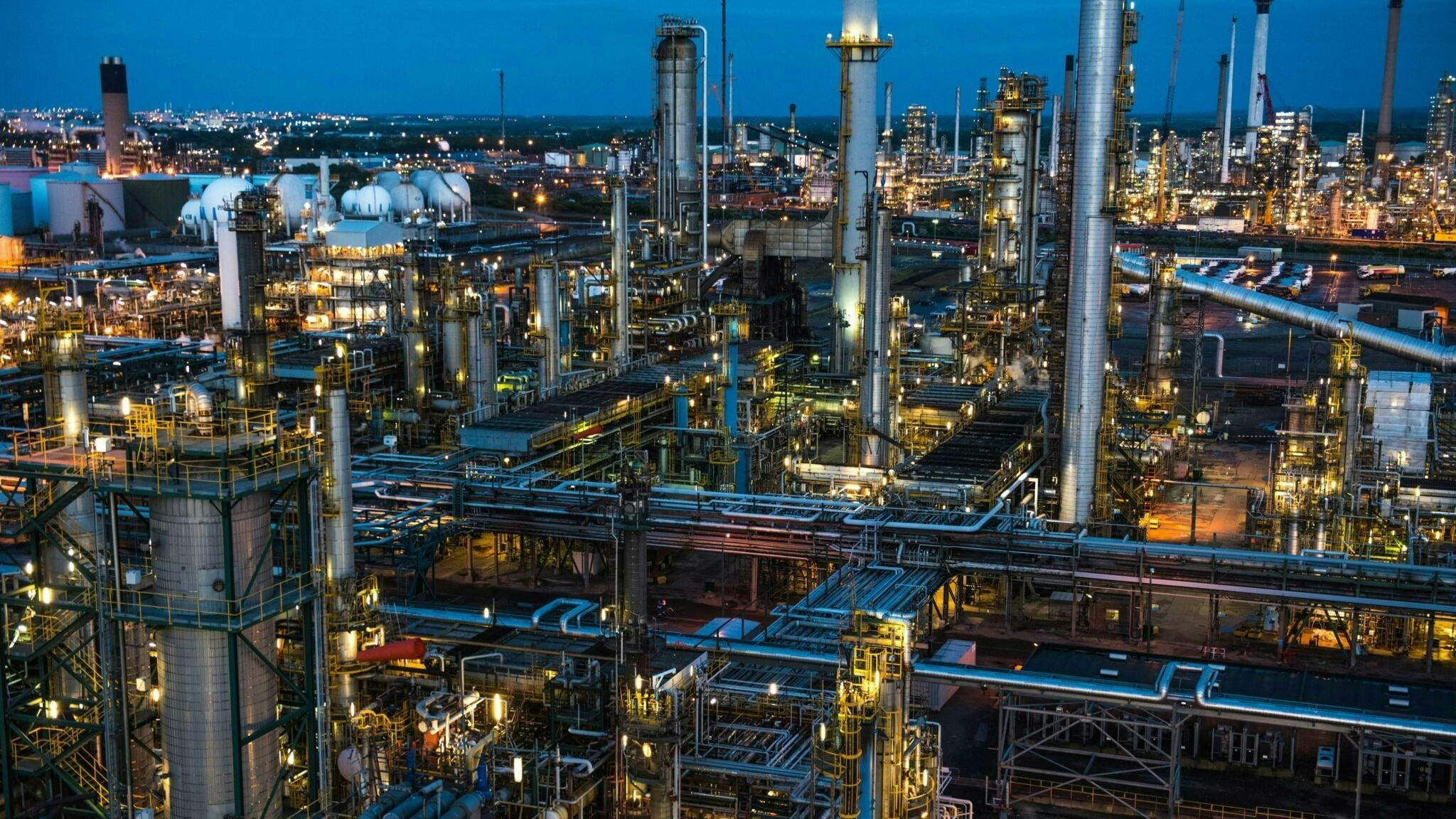 Prax Group Lindsey oil refinery at dusk