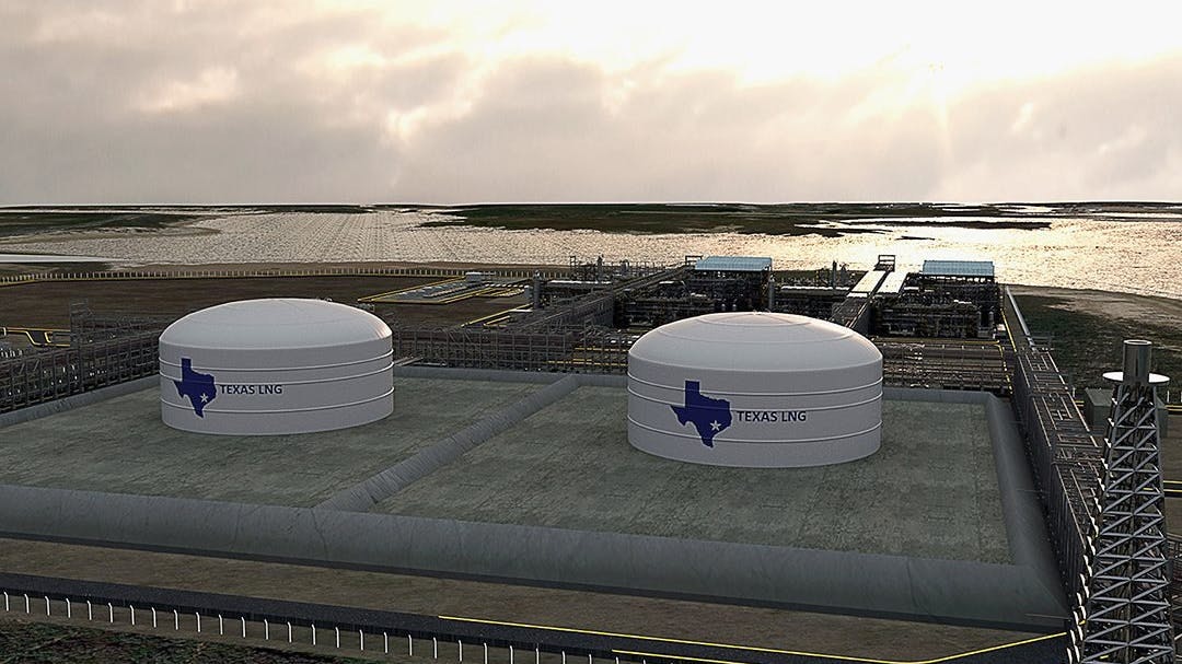 Rendering of Texas LNG export plant to be constructed in the Port of Brownsville, Tex.