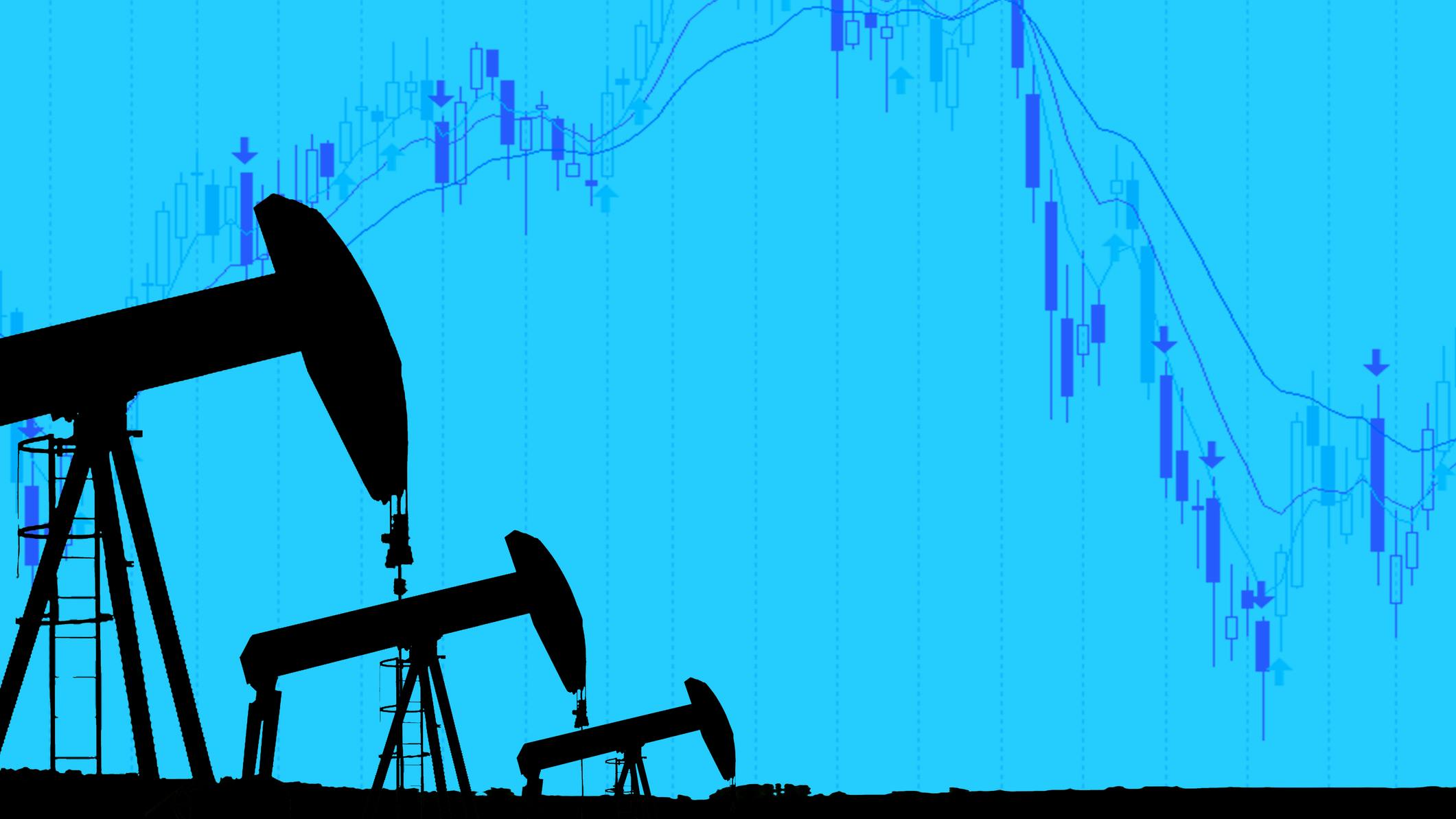 pumpjacks on blue chart background