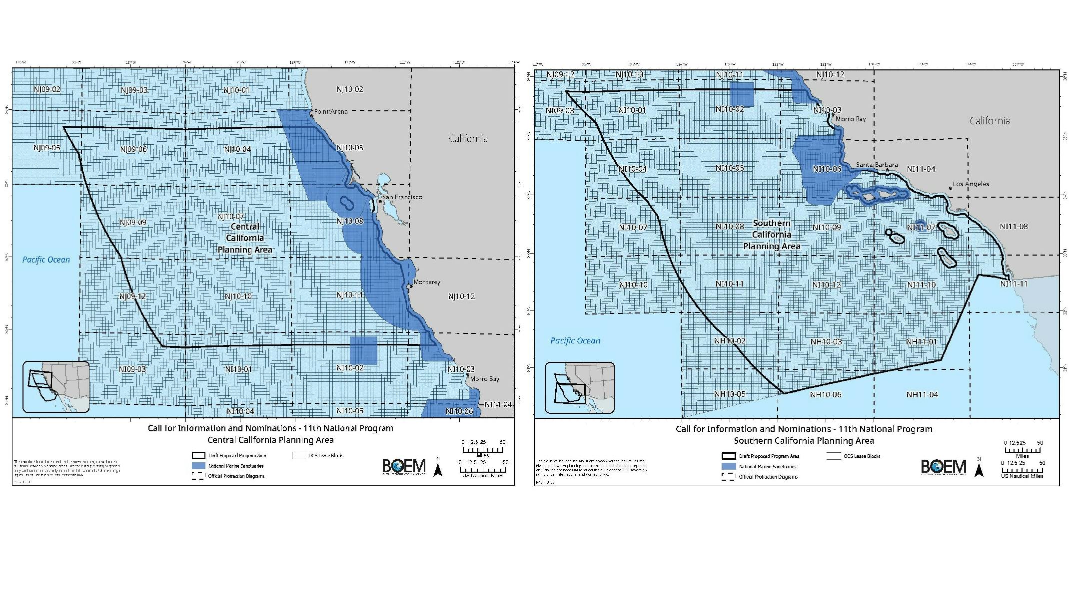 Maps of potential oil and gas leasing offshore Central, Southern California