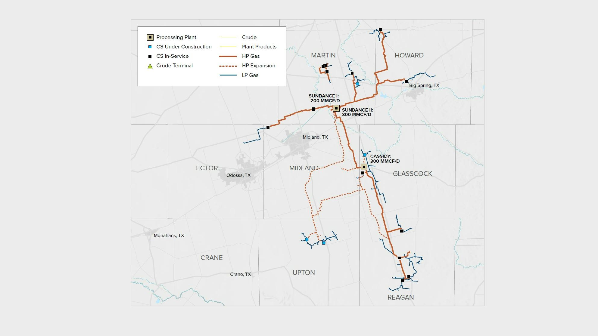 Brazos Midstream Midland basin operations map