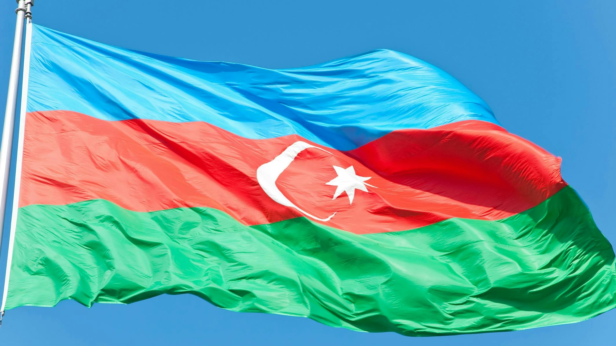 Flag of Azerbaijan waving in the wind