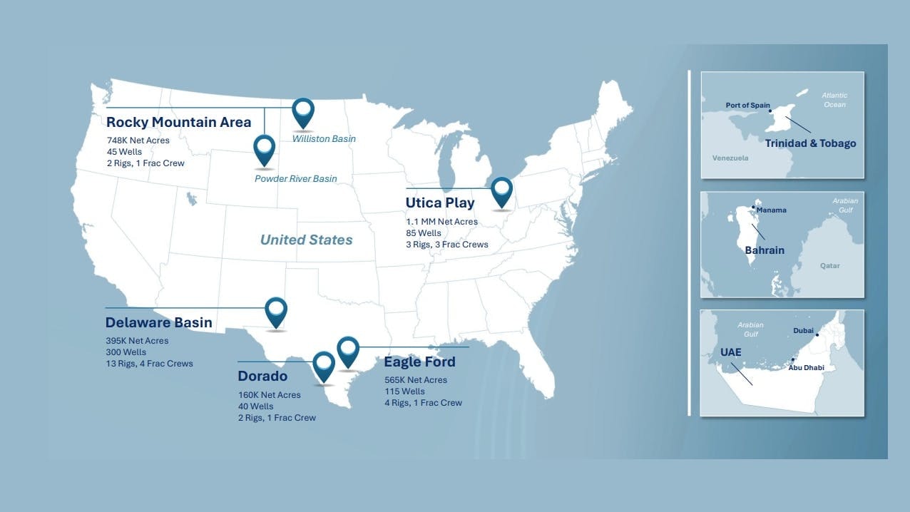 Map of EOG Resources' multi-basin portfolio