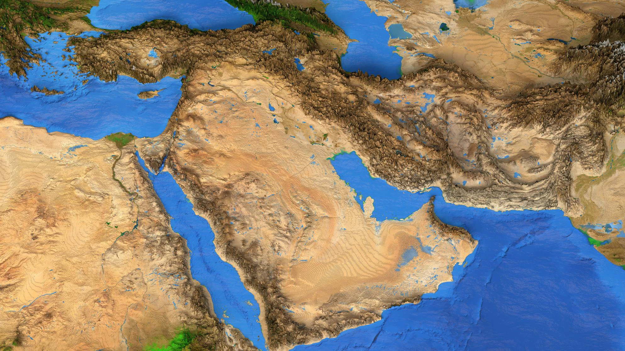 Satellite view of Middle East landforms. Elements furnished by NASA