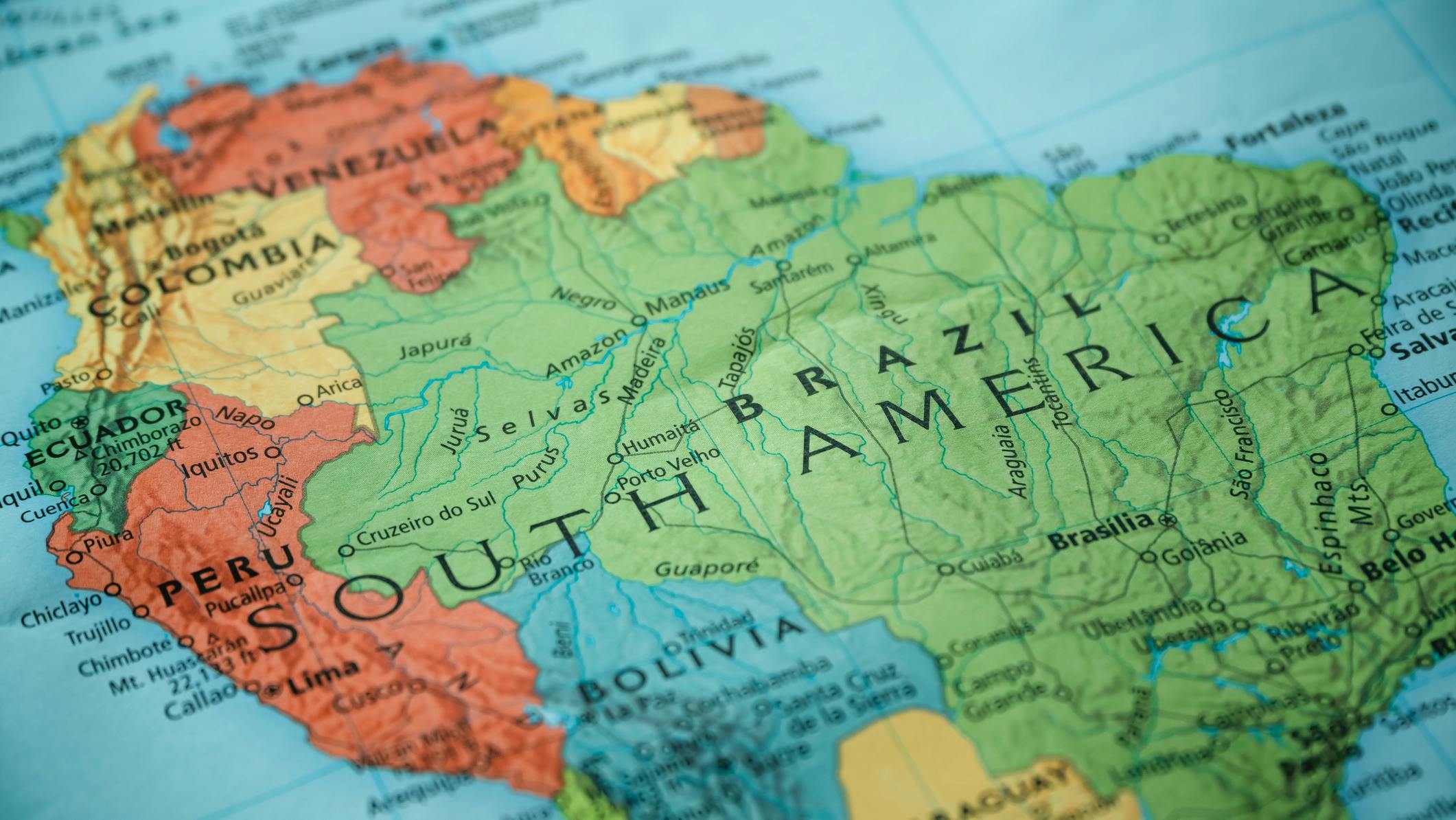 South America map with Brazil shown prominently