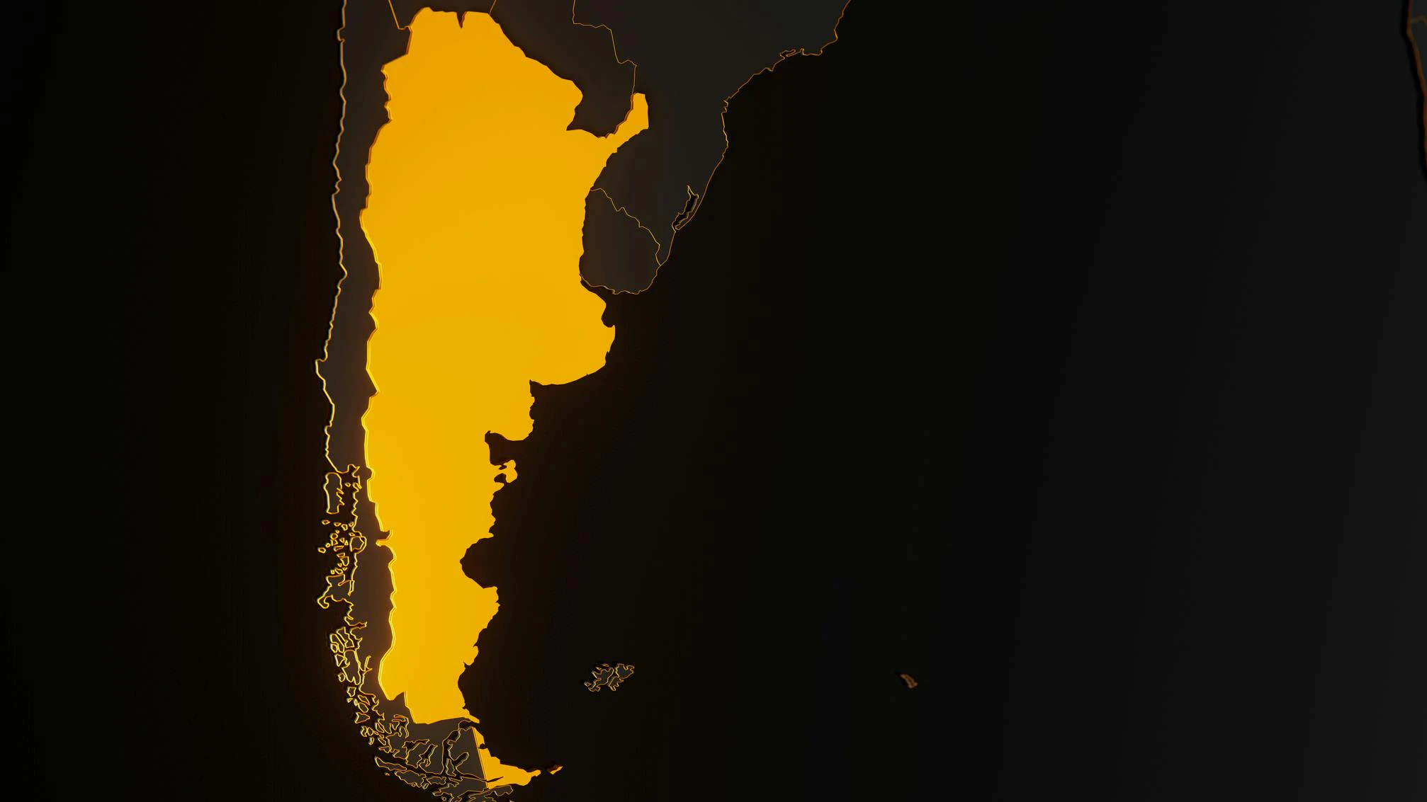 Shape of Argentina represented in orange on black background