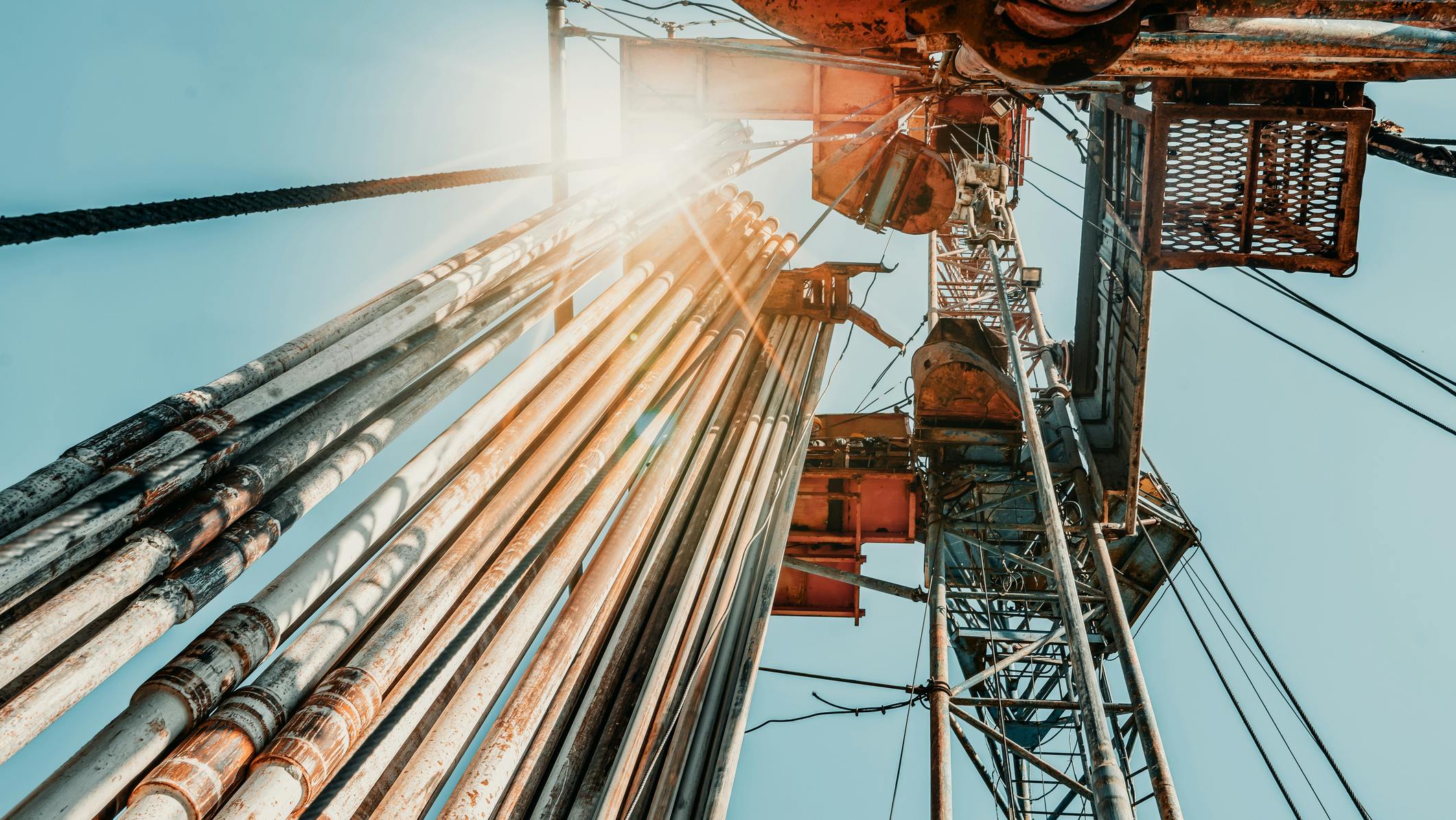 skyward view from underneath drilling rig