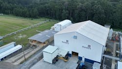 Aerial view of Standard Lithium demonstration plant on plot of land with trees in background Aerial view of Standard Lithium demonstration plant on plot of land with trees in background