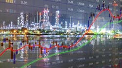 red and green line graph over spreadsheet data and refining operations photo red and green line graph over spreadsheet data and refining operations photo