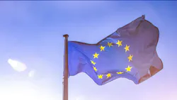 European flag on bright blue sly background European flag on bright blue sly background