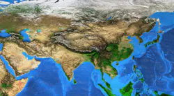 Detailed satellite view of Earth landforms focused on Asia Detailed satellite view of Earth landforms focused on Asia