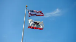 California Republic and American flags are waving. California Republic and American flags are waving.