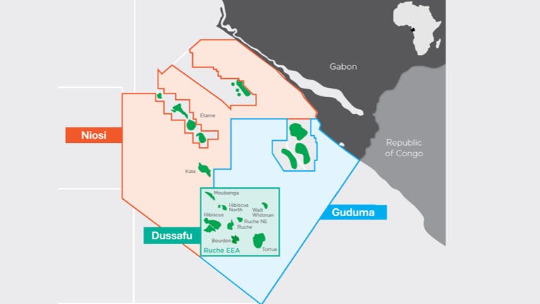 Map of Dussafu Marin production license offshore Gabon