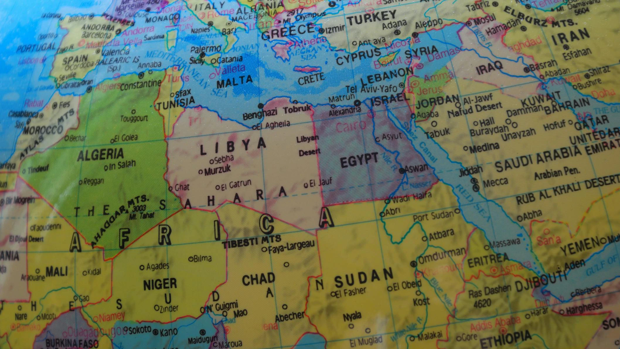 Map showing parts of North Africa, including Libya