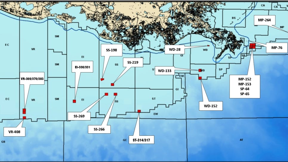 Renaissance Offshore Gulf of Mexico Shelf asset map