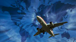 Jet flying with world map in background Jet flying with world map in background