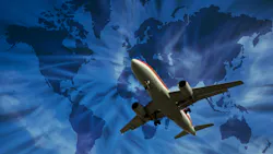 Jet flying with world map in background Jet flying with world map in background