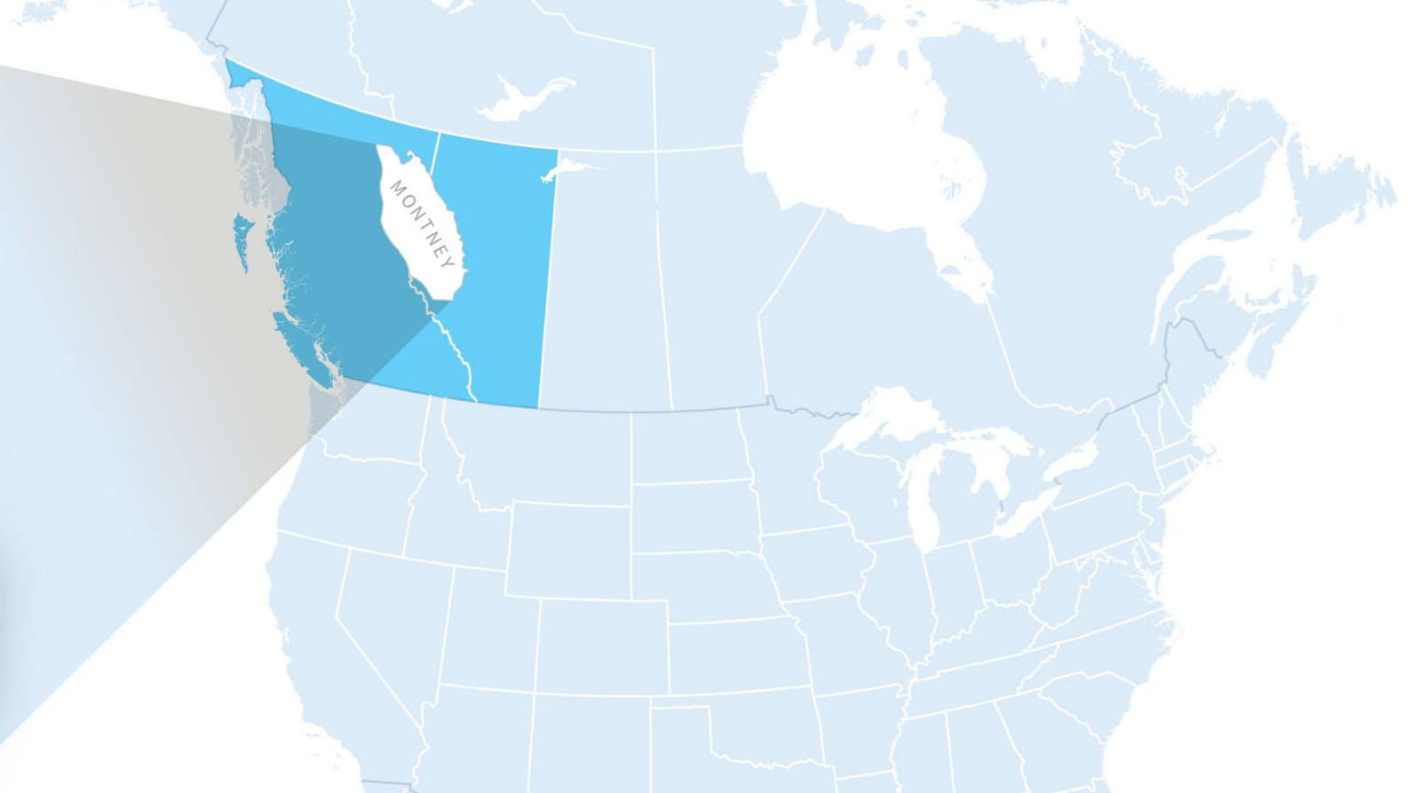 Map showing Montney asset area in Canada