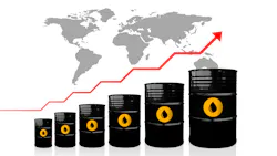 Crude oil barrels increasing in size from left to right on a white background Crude oil barrels increasing in size from left to right on a white background