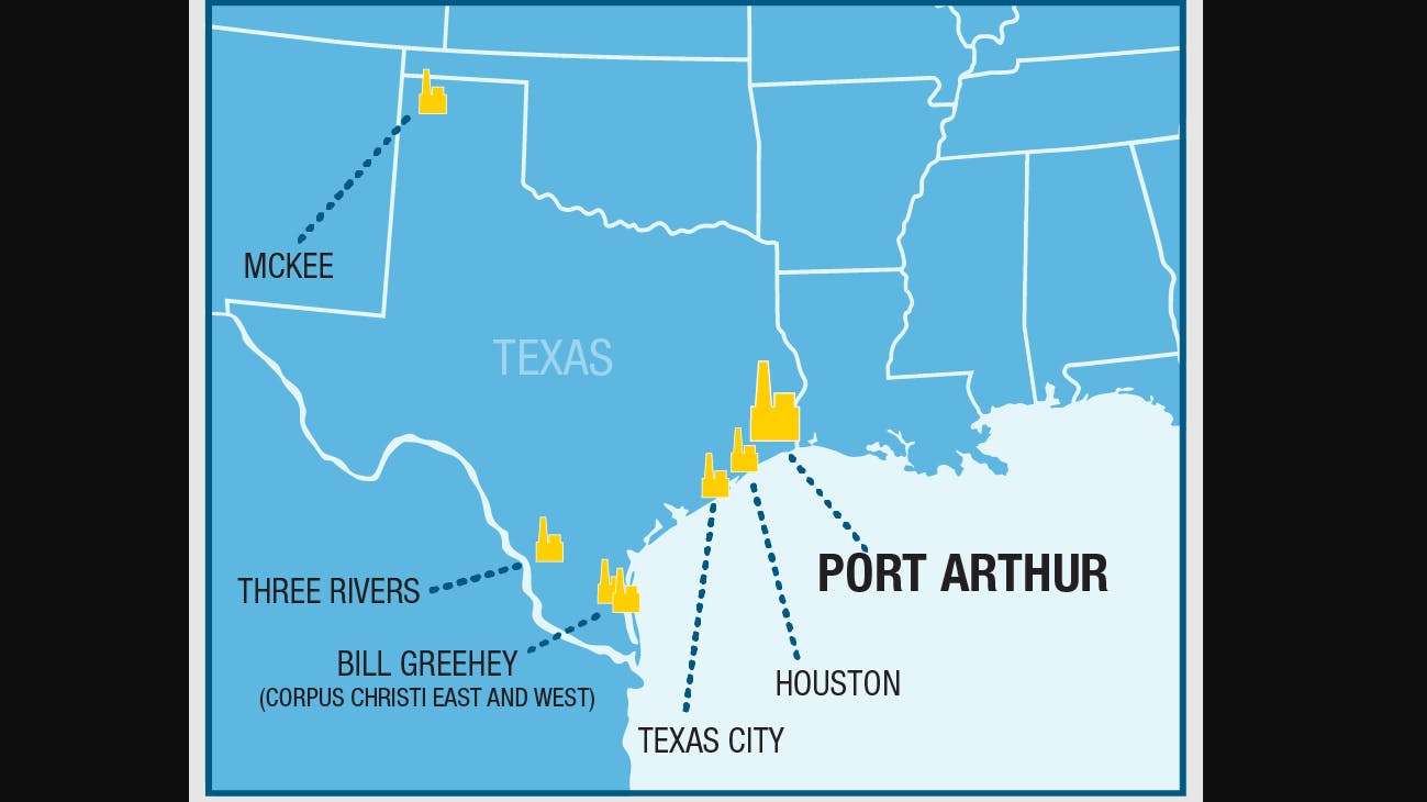 Map of Port Arthur refinery location in Texas