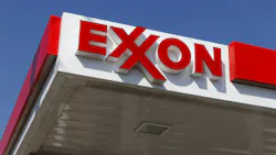 Photo of ExxonMobil logo on retail building Photo of ExxonMobil logo on retail building