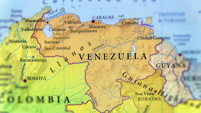 Map of South America with Venezuela in focus