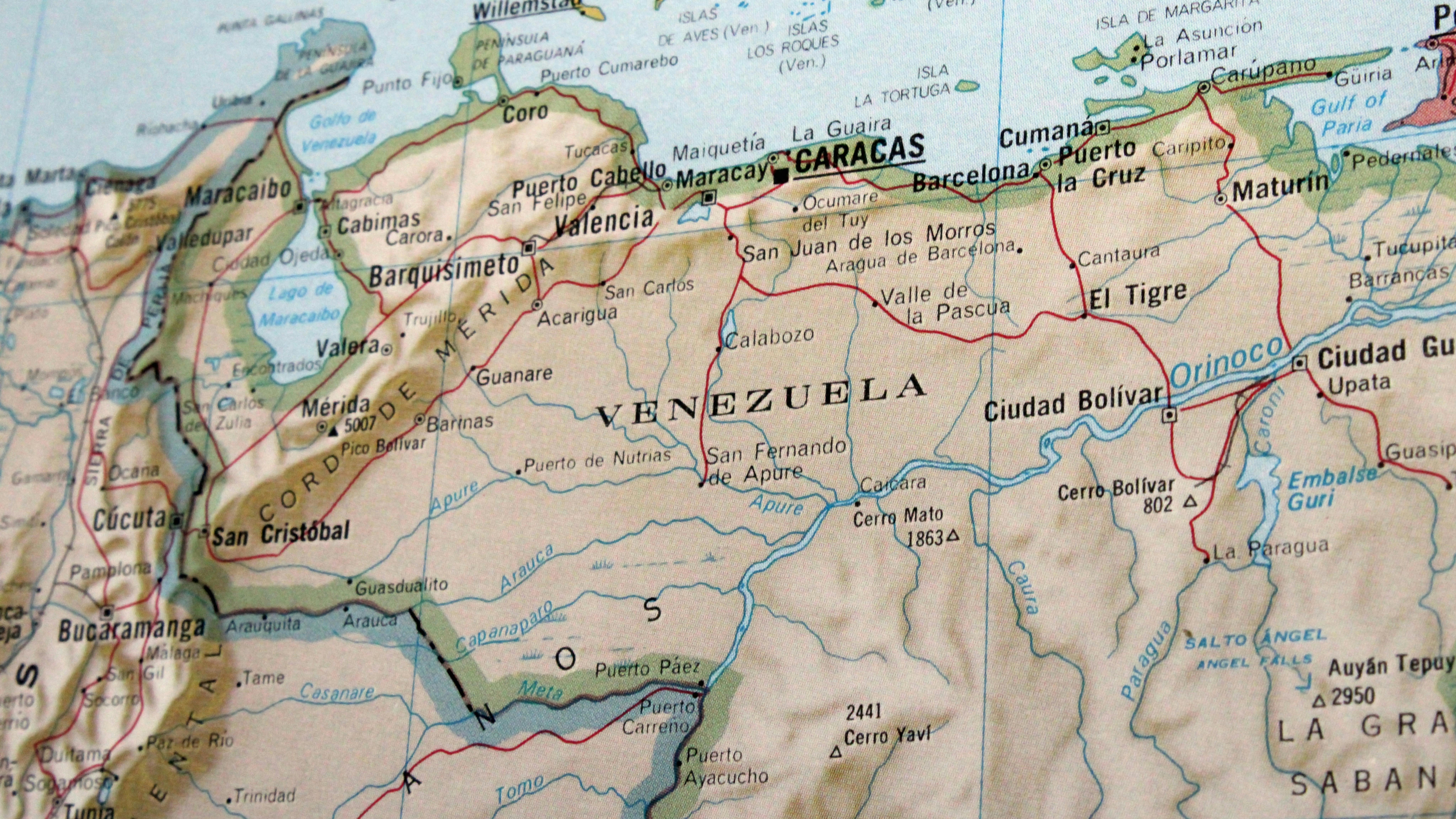 Map with a focus on Venezuela
