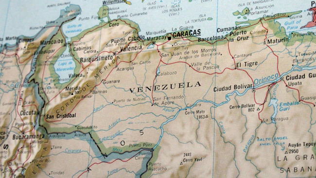 Map with a focus on Venezuela