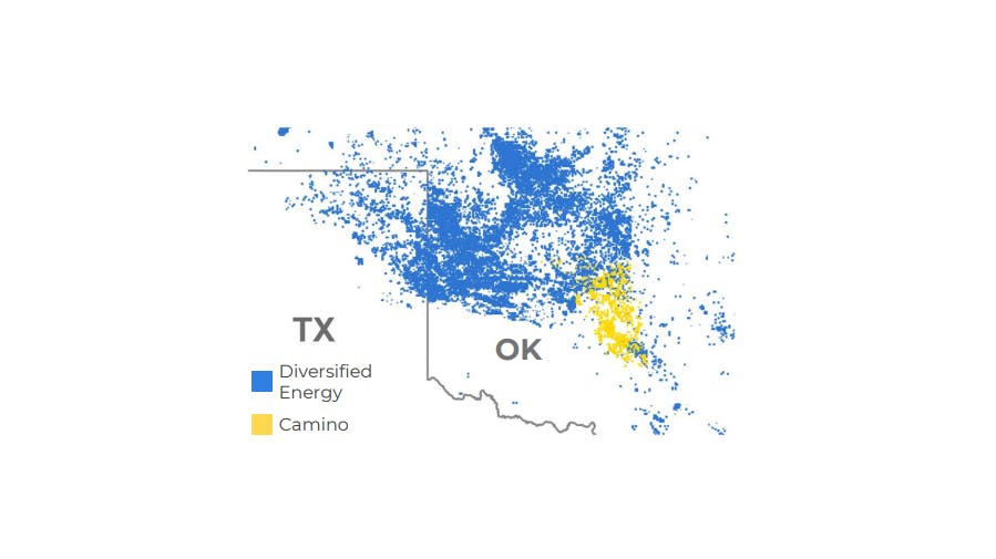 Map showing locations of Diversified and Camino assets in Oklahoma