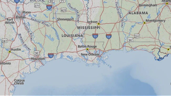 Map showing US Gulf Coast region