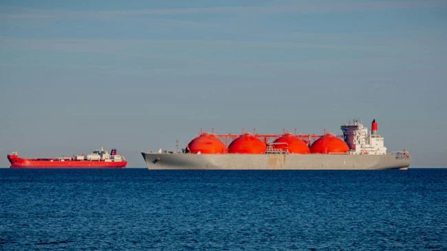 LNG tanker anchored and near port