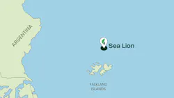 Map showing Sea Lion oil field location north of Falkland Islands Map showing Sea Lion oil field location north of Falkland Islands