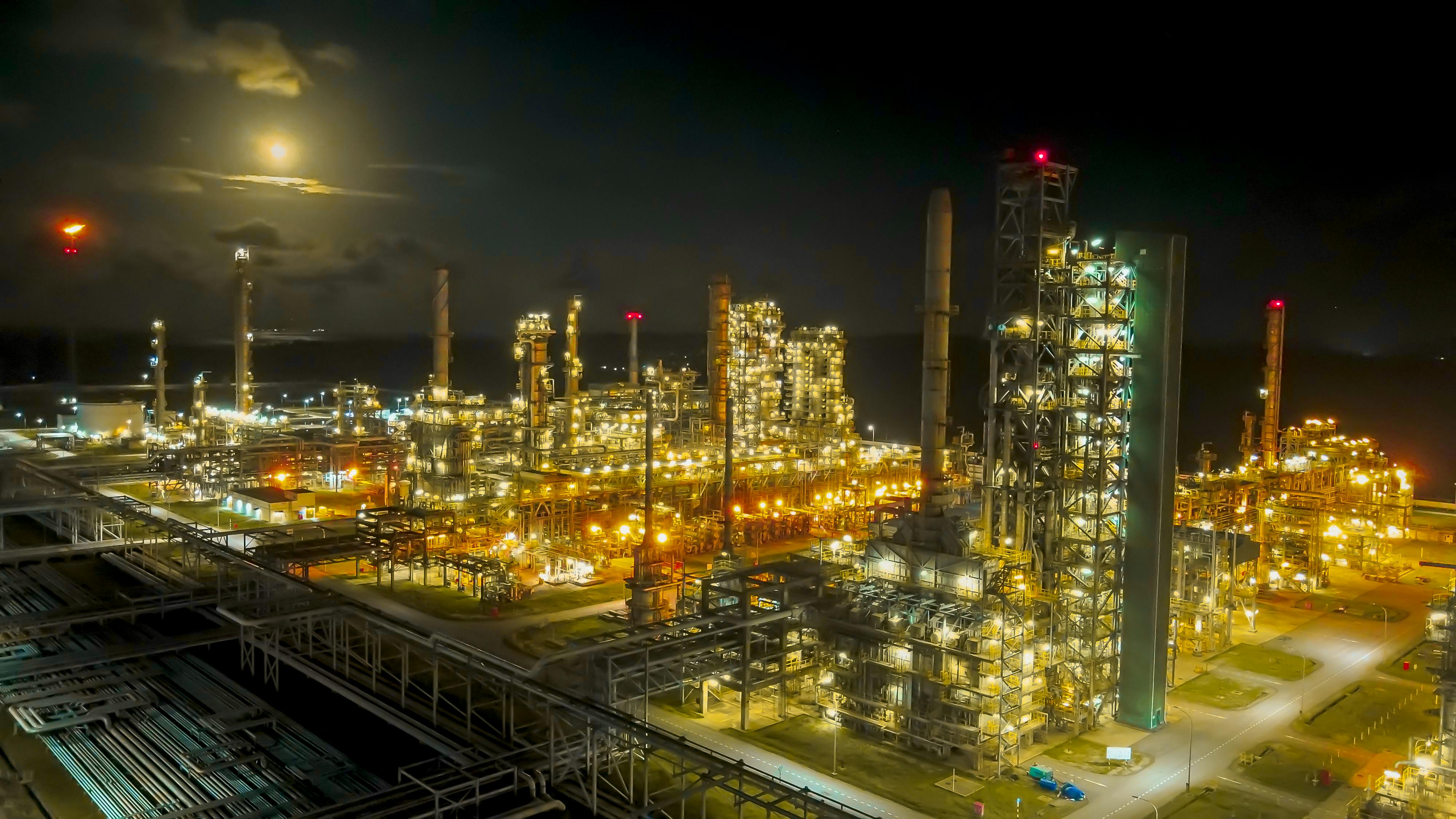 Refinery operations at night