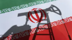 Shadow of oil and gas drilling equipment with Iran flag background Shadow of oil and gas drilling equipment with Iran flag background