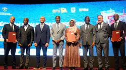 Eni, Petroci, and Vitol representatives, along with Ivory Coast's Minister of Mines, Petroleum and Energy, stand during a signing ceremony Eni, Petroci, and Vitol representatives, along with Ivory Coast's Minister of Mines, Petroleum and Energy, stand during a signing ceremony