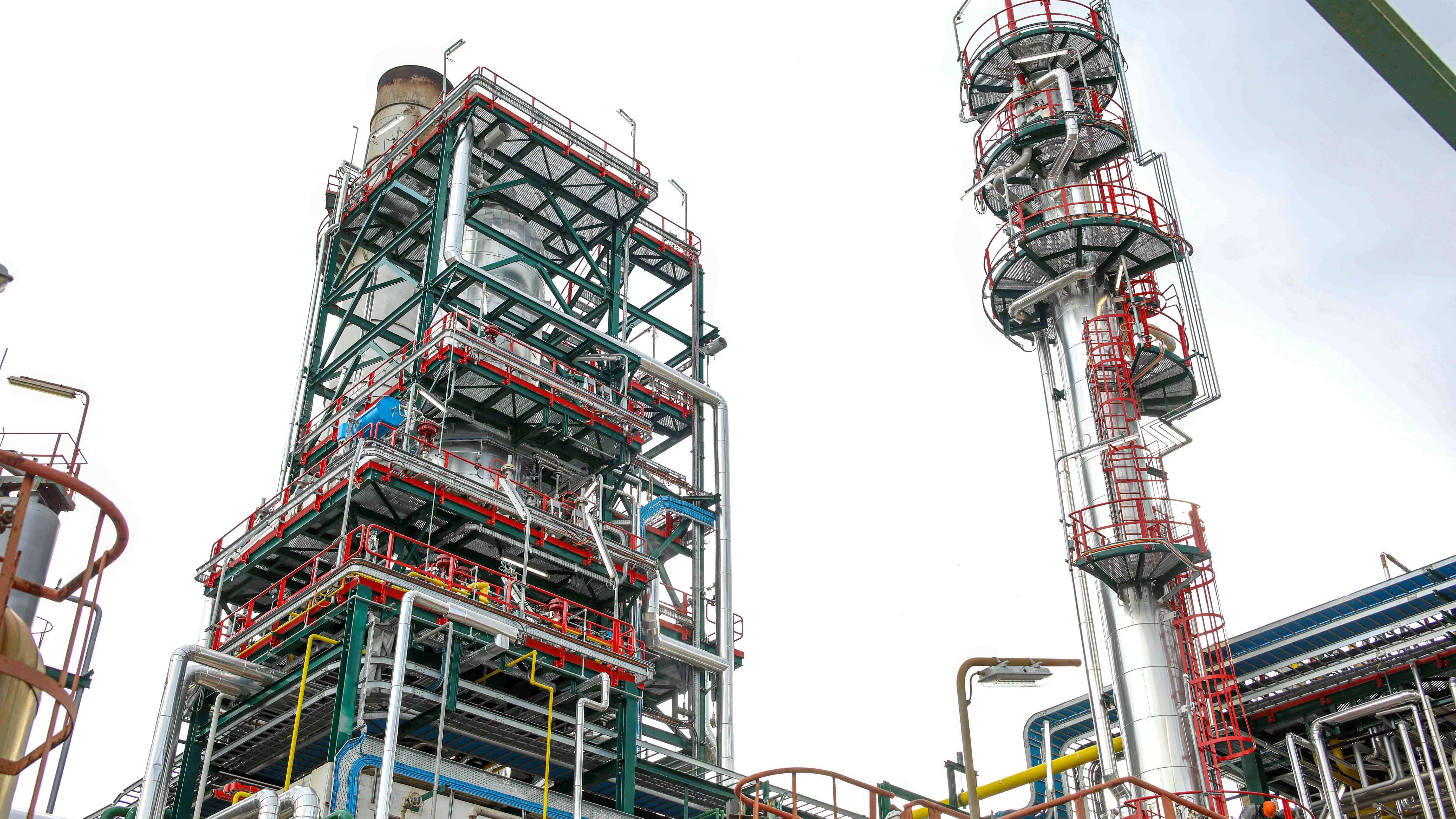 Close-up view of refining and petrochemicals infrastructure