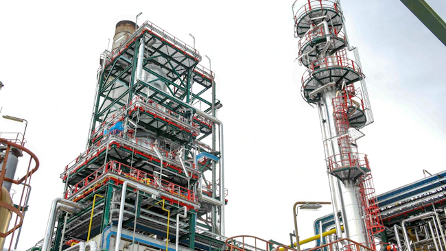 Close-up view of refining and petrochemicals infrastructure