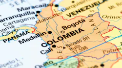 Close up of a world map with Colombia in focus Close up of a world map with Colombia in focus