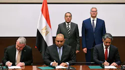 Representatives signing QatarEnergy, Egypt cooperation agreement