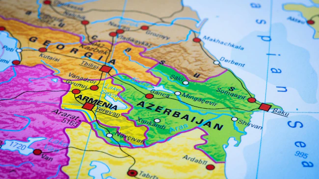 Map of Armenia and Azerbaijan and Caspian Sea