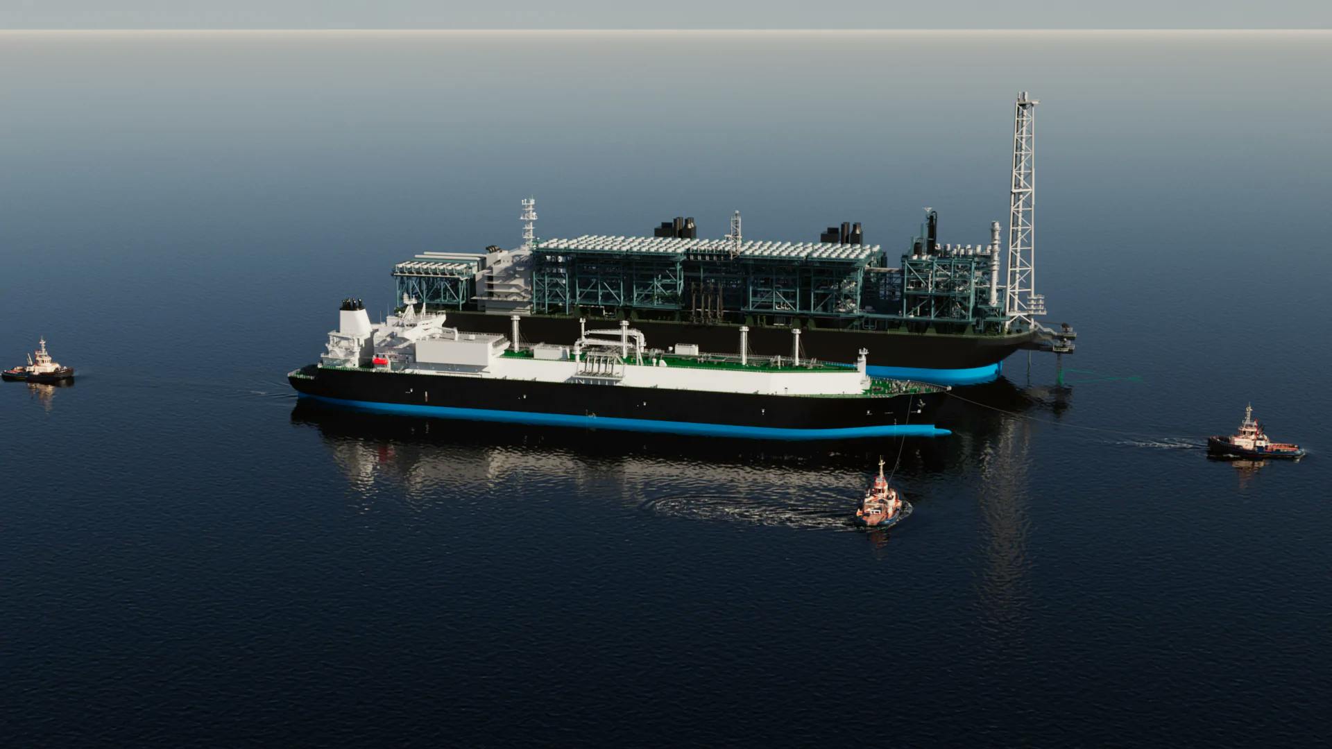Artist rendering of Delfin LNG and FLNG vessel