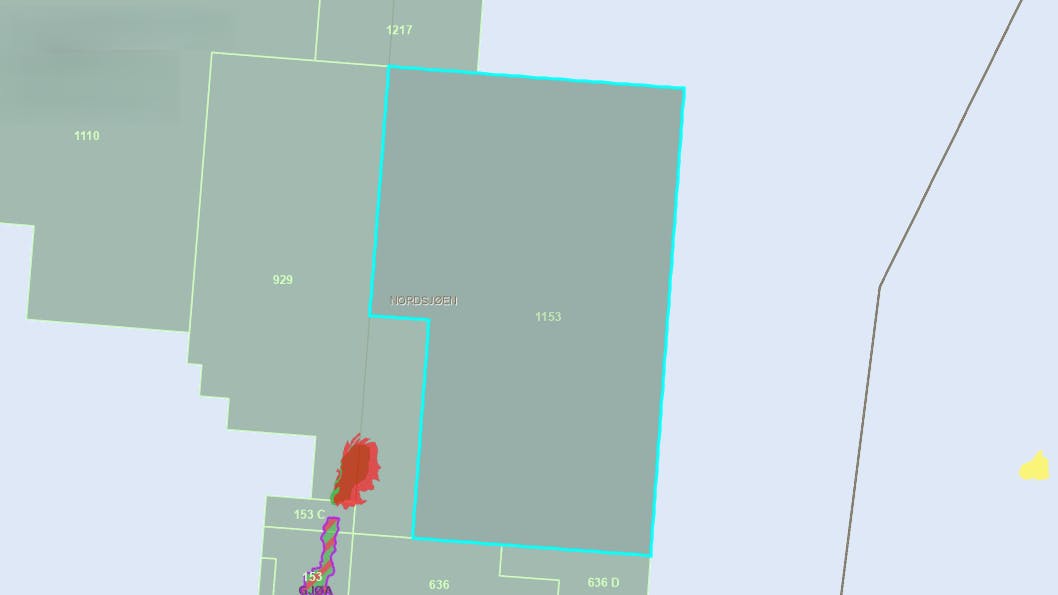 Map showing location of production license 1153, North Sea