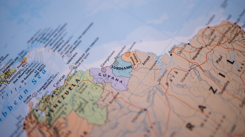 South America map with Suriname in focus