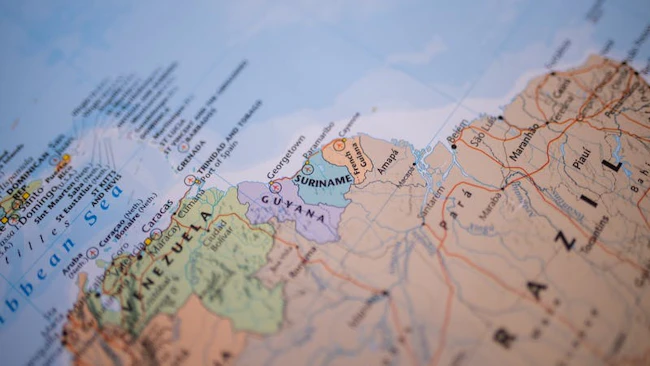 South America map with Suriname in focus