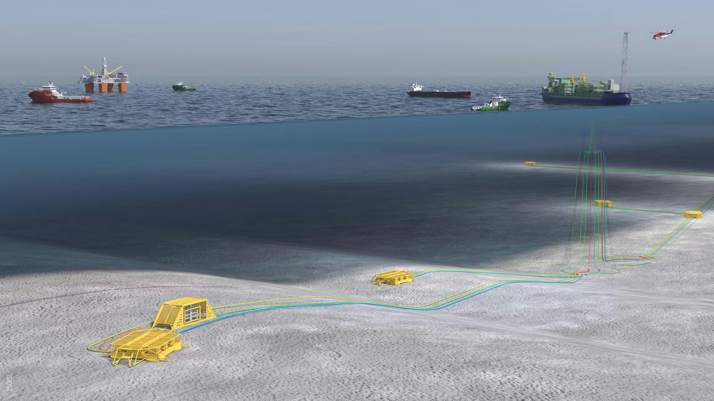 Illustration of oil and gas subsea tieback infrastructure