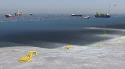Illustration of oil and gas subsea tieback infrastructure
