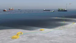 Illustration of oil and gas subsea tieback infrastructure