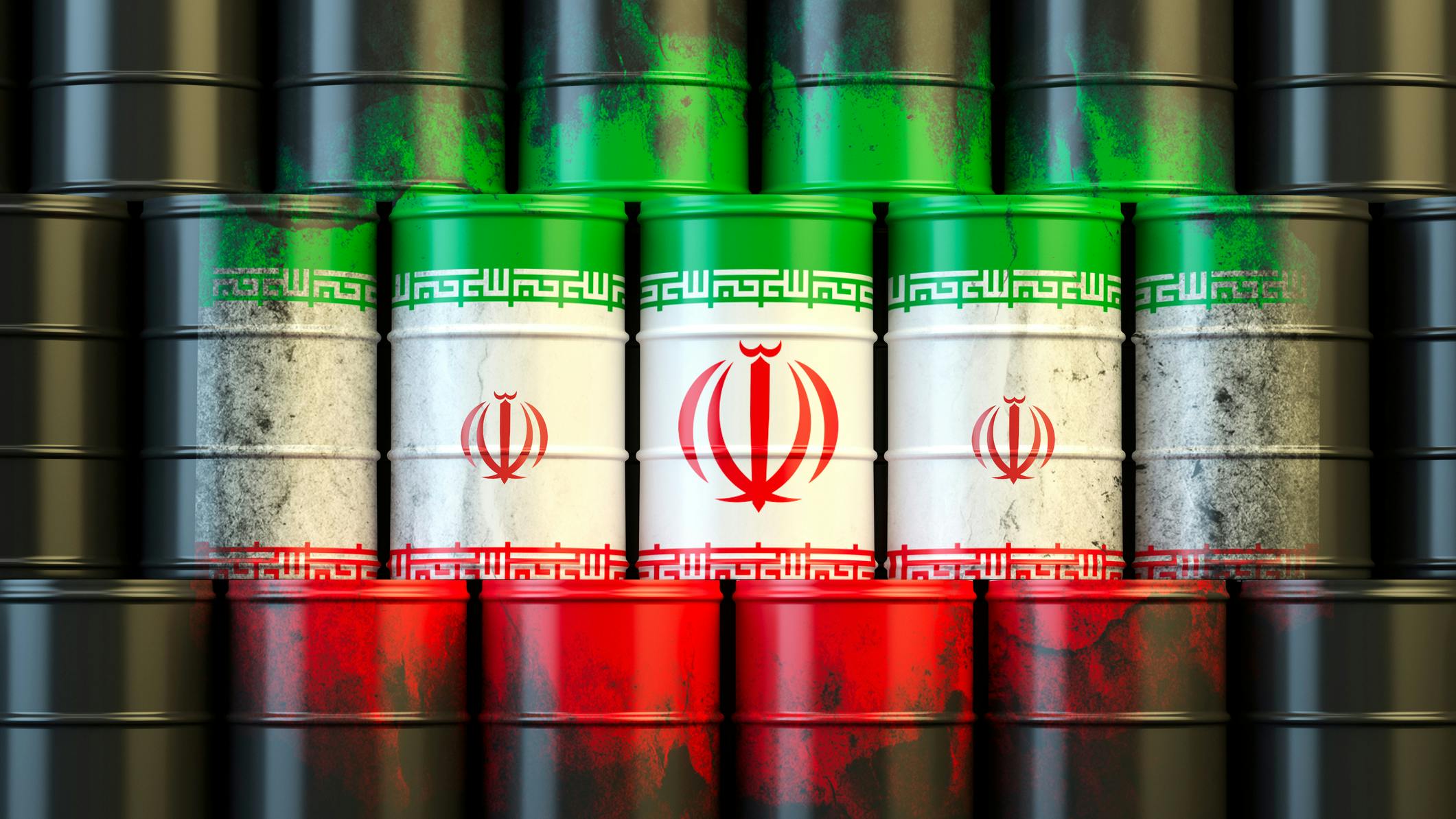 Oil barrels with paint resembling Iranian flag
