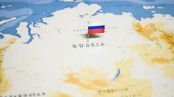 Russia on map with Russian flag