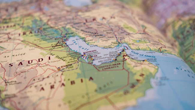 Map with Iran and Strait of Hormuz